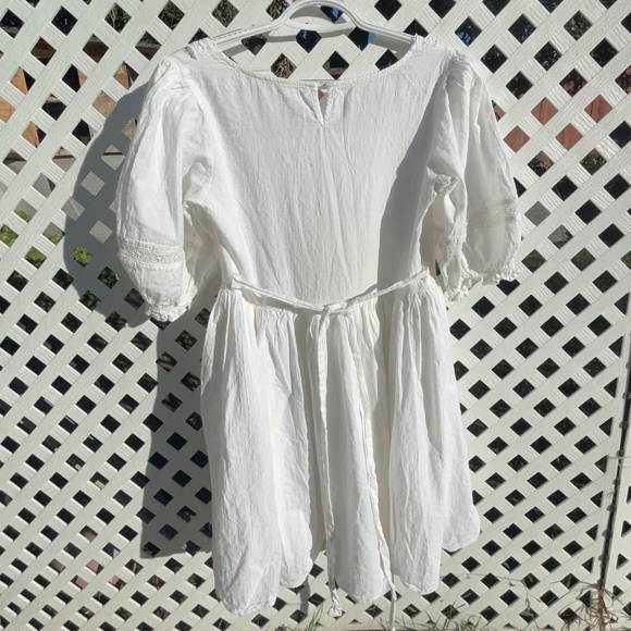 White Damo Puff Sleeve Tie Back Mini Dress Coquette Cottagecore - Picture 2 of 4